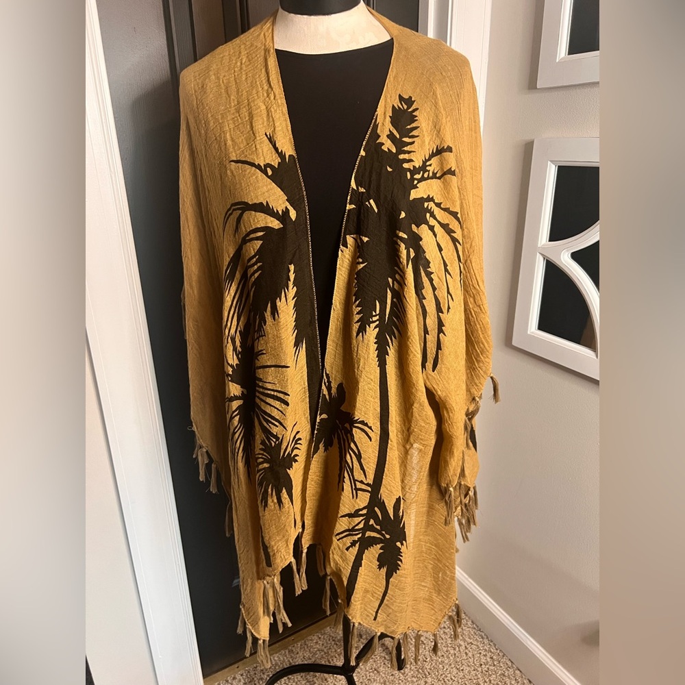 Tan Kimono with Brown Palm Tree Design